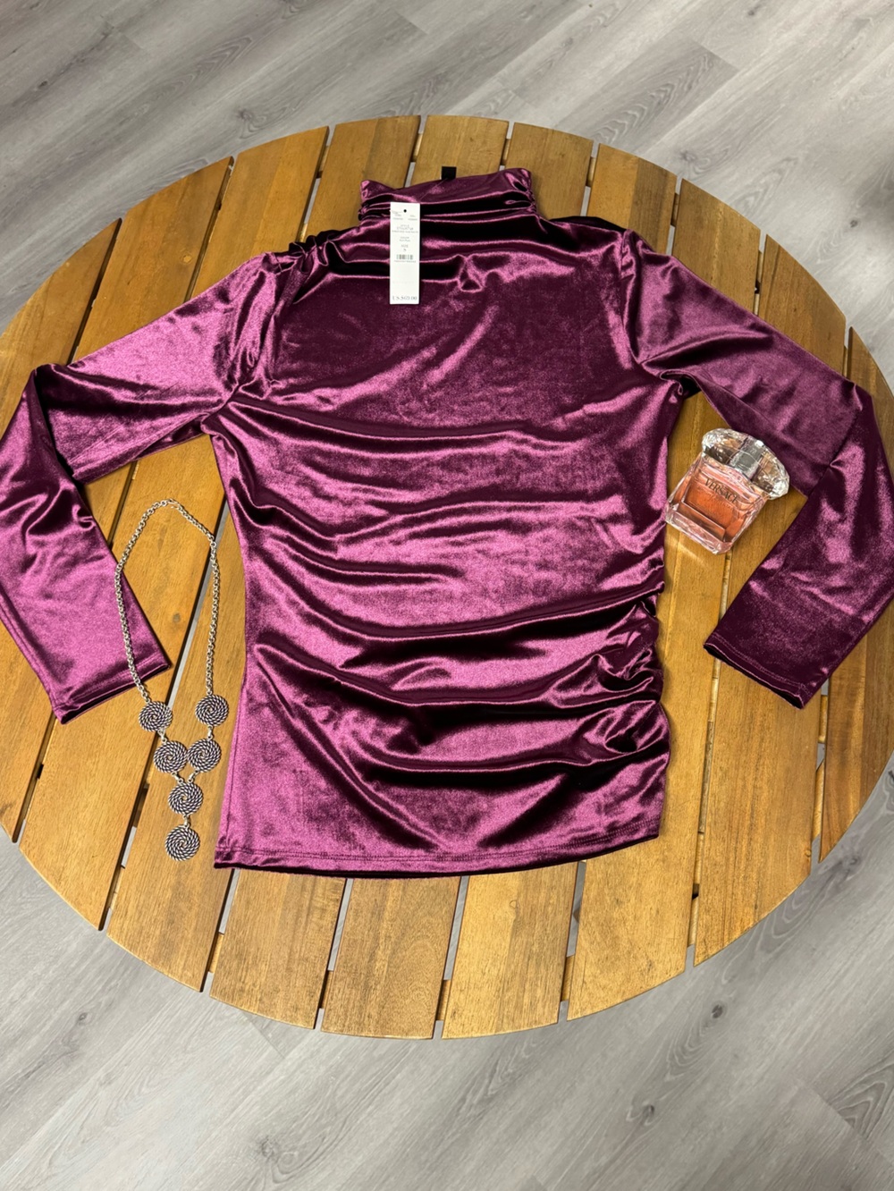 White House Black Market Velvet Long Sleeve Turtleneck Top - Plum